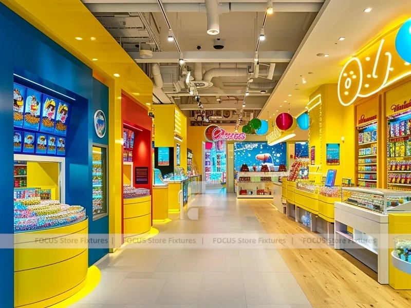 Orange Twist Candy Shop Interior with Bright Window Shelving