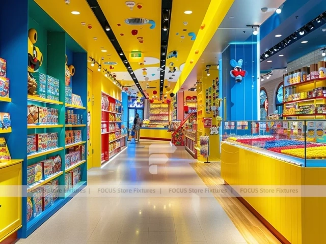 Orange Twist Candy Shop Interior with Bright Window Shelving
