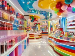 Orange Twist Sweet Retail Space with Tiered Candy Islands