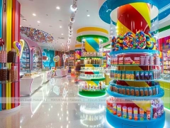 Orange Twist Sweet Retail Space with Tiered Candy Islands