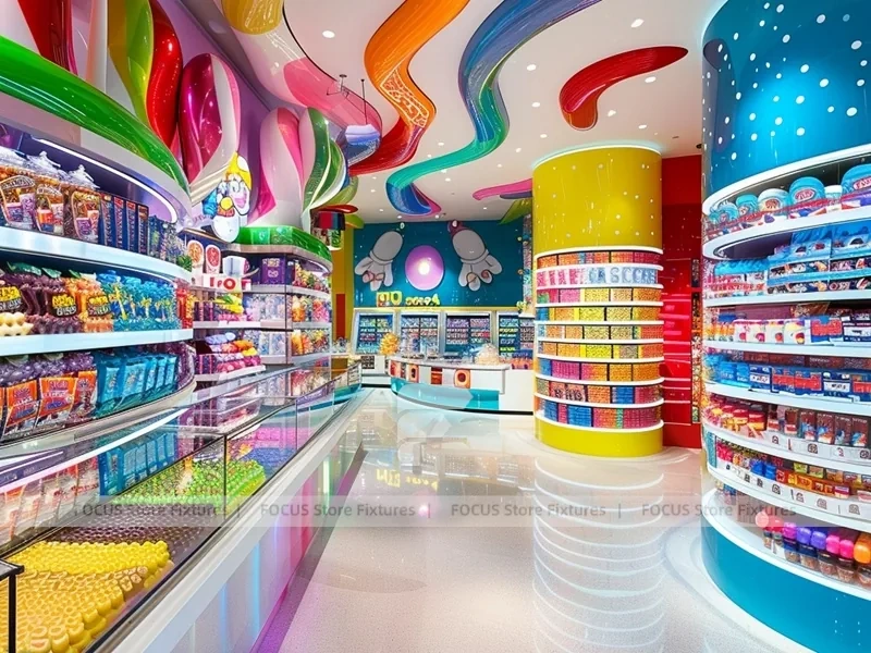 Orange Twist Sweet Retail Space with Tiered Candy Islands