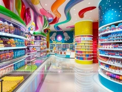 Orange Twist Sweet Retail Space with Tiered Candy Islands