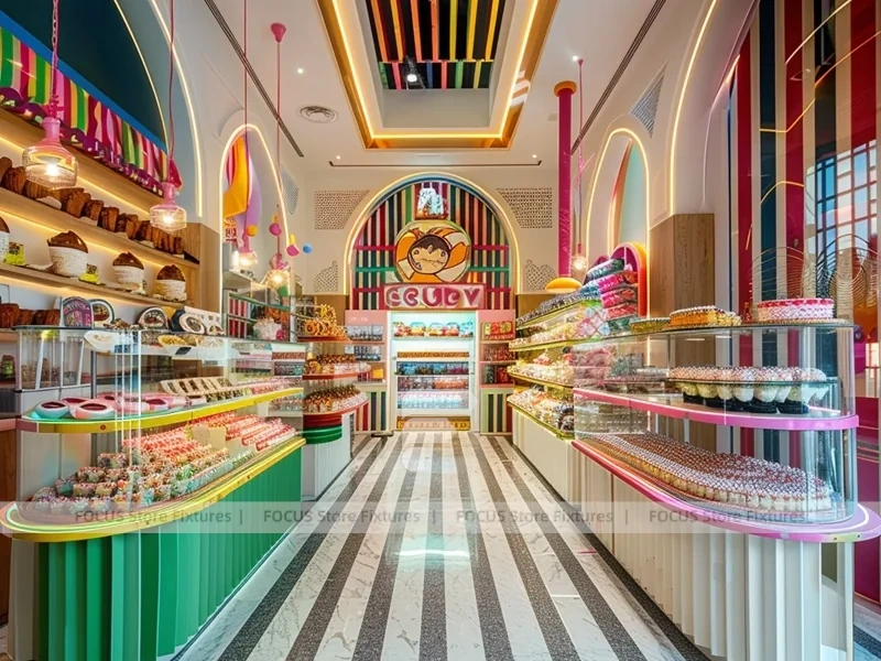 Parlor Stripe Dessert Candy Bar Layout with Service Counter Seating