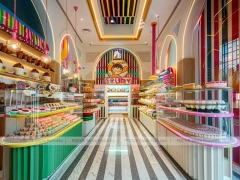Parlor Stripe Dessert Candy Bar Layout with Service Counter Seating