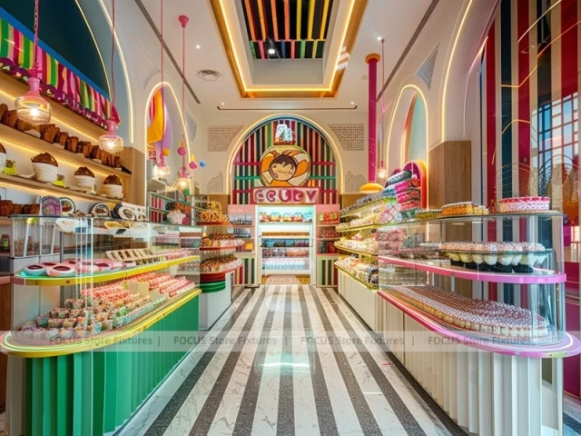 Parlor Stripe Dessert Candy Bar Layout with Service Counter Seating