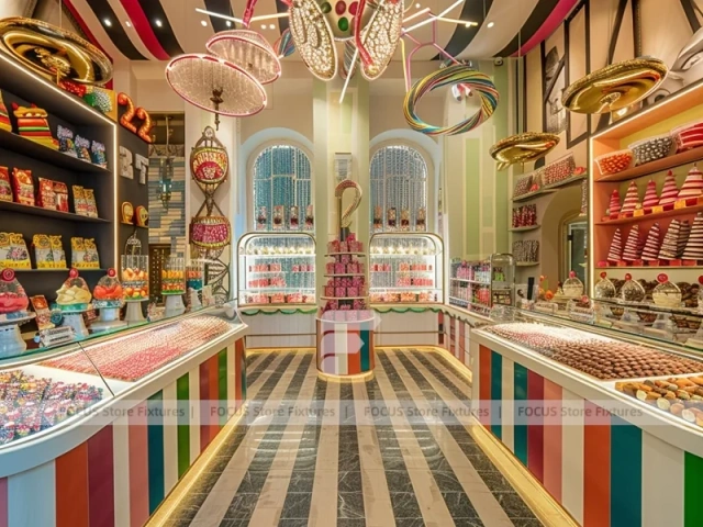 Parlor Stripe Dessert Candy Bar Layout with Service Counter Seating