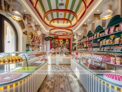 Parlor Stripe Dessert Candy Bar Layout with Service Counter Seating