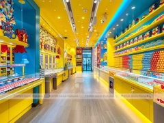Parlor Stripe Dessert Candy Bar Layout with Service Counter Seating