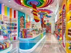 Playland Candy with Storybook Shelving Walls Candy Showcase Boutique