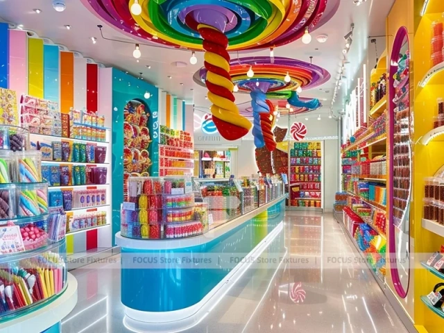 Playland Candy with Storybook Shelving Walls Candy Showcase Boutique
