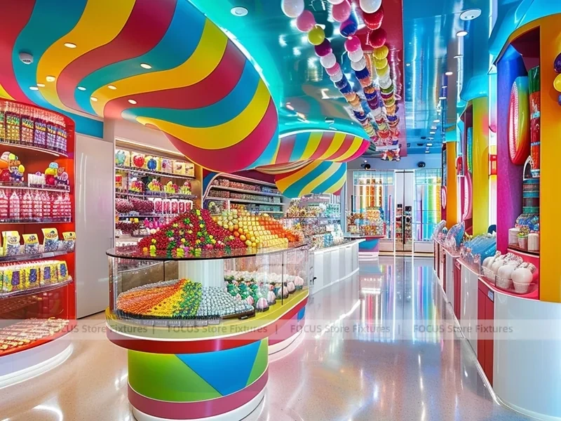 Playland Candy with Storybook Shelving Walls Candy Showcase Boutique