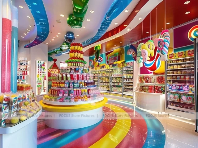 Playland Candy with Storybook Shelving Walls Candy Showcase Boutique