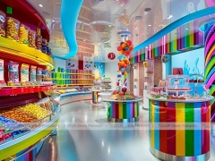 Playland Candy with Storybook Shelving Walls Candy Showcase Boutique