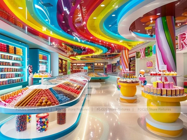 Playland Candy with Storybook Shelving Walls Candy Showcase Boutique