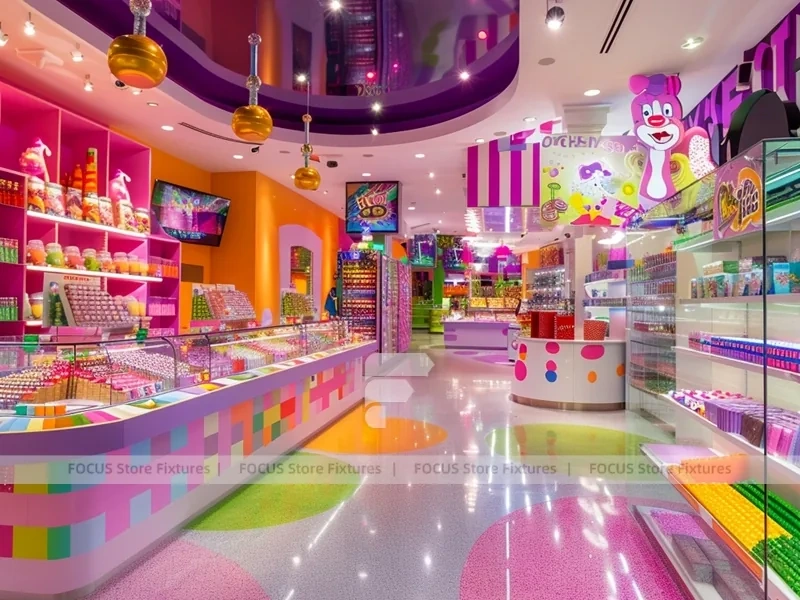 Pop Stripe Confectionery Retail Layout with Branded Candy Merchandising