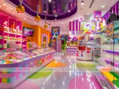 Pop Stripe Confectionery Retail Layout with Branded Candy Merchandising