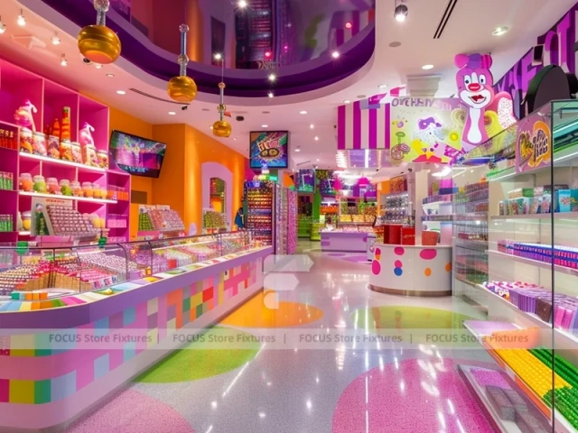 Pop Stripe Confectionery Retail Layout with Branded Candy Merchandising