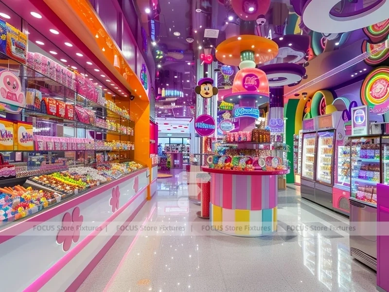 Pop Stripe Confectionery Retail Layout with Branded Candy Merchandising