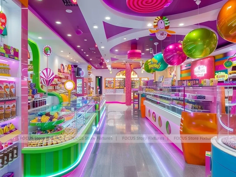 Pop Stripe Confectionery Retail Layout with Branded Candy Merchandising