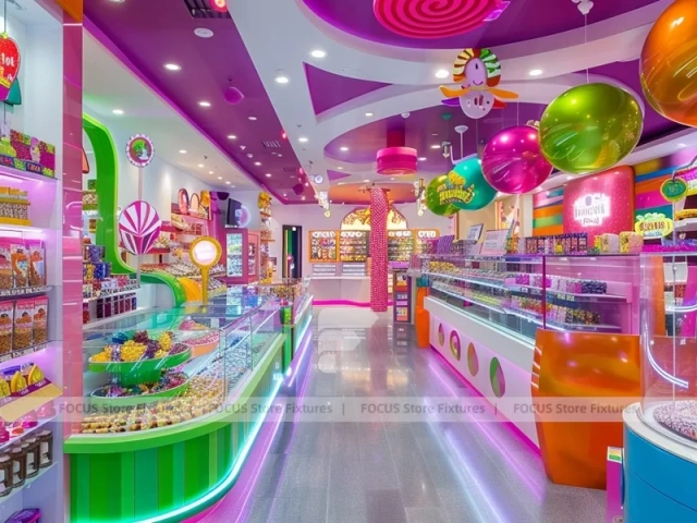 Pop Stripe Confectionery Retail Layout with Branded Candy Merchandising