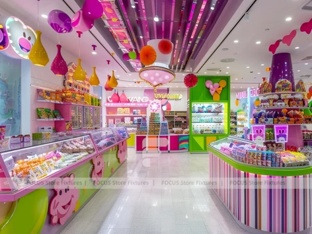 Pop Stripe Confectionery Retail Layout with Branded Candy Merchandising