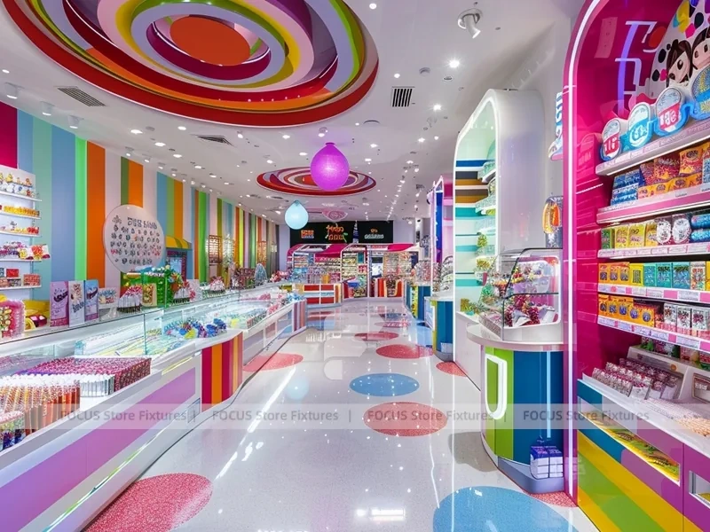 Pop Stripe with Rainbow Wall Shelving Confectionery Retail Layout