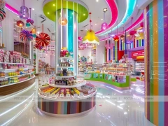 Pop Stripe with Rainbow Wall Shelving Confectionery Retail Layout