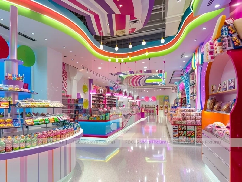 Pop Stripe with Rainbow Wall Shelving Confectionery Retail Layout