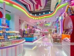 Pop Stripe with Rainbow Wall Shelving Confectionery Retail Layout