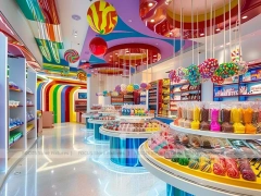Rainbow Swirl Sweet Flagship Store with Branded Candy Merchandising