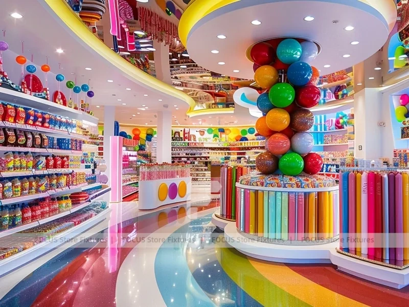 Rainbow Swirl Sweet Flagship Store with Spiral Feature Ceiling