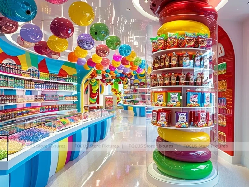 Rainbow Swirl Sweet Flagship Store with Spiral Feature Ceiling