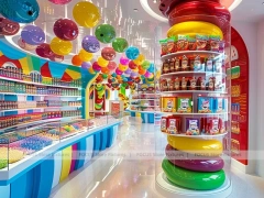 Rainbow Swirl Sweet Flagship Store with Spiral Feature Ceiling