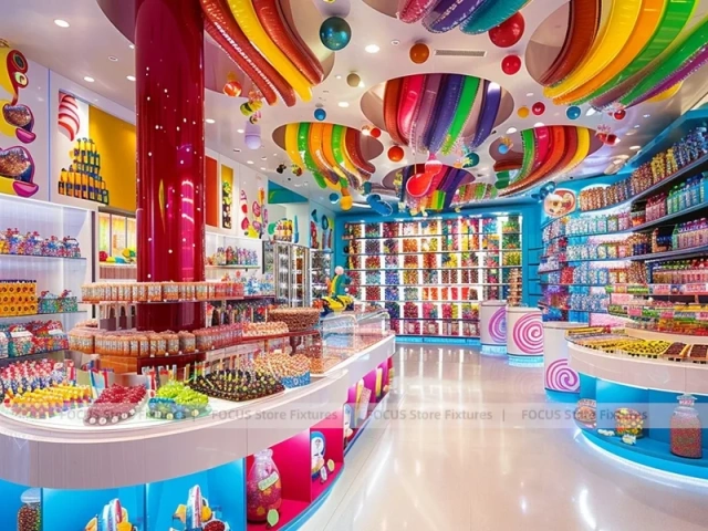 Rainbow Swirl Sweet Flagship Store with Spiral Feature Ceiling