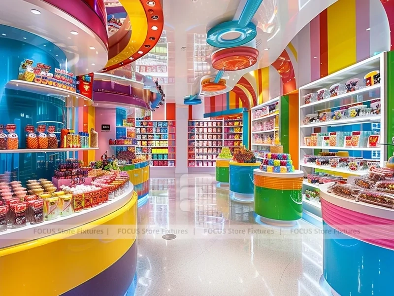 Rainbow Swirl Sweet Flagship Store with Spiral Feature Ceiling