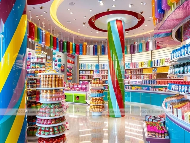 Rainbow Swirl Sweet Flagship Store with Spiral Feature Ceiling
