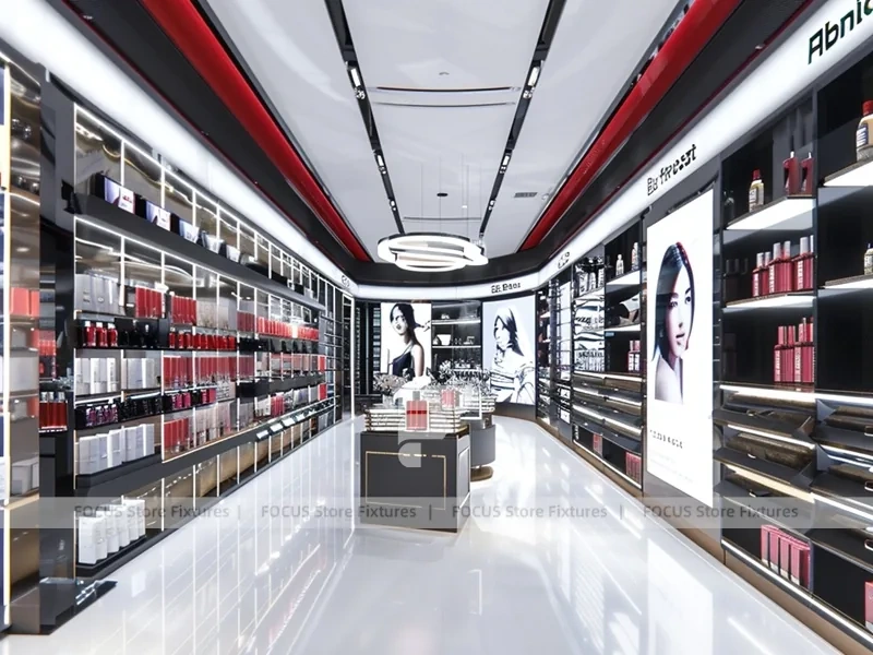 Red Accent Perfume Corridor Display