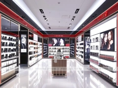 Red Black Perfume Aisle With Central Digital Column