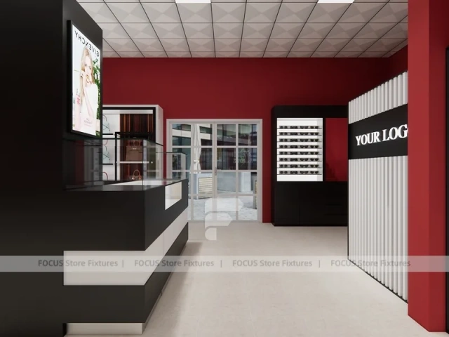 Red Black Perfume Reception Counter