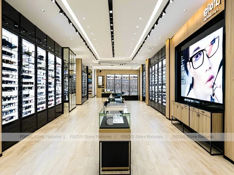 Runway Black Eyewear Display Hall with Long Browsing Corridor