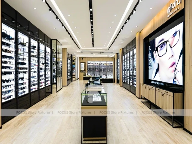 Runway Black Eyewear Display Hall with Long Browsing Corridor