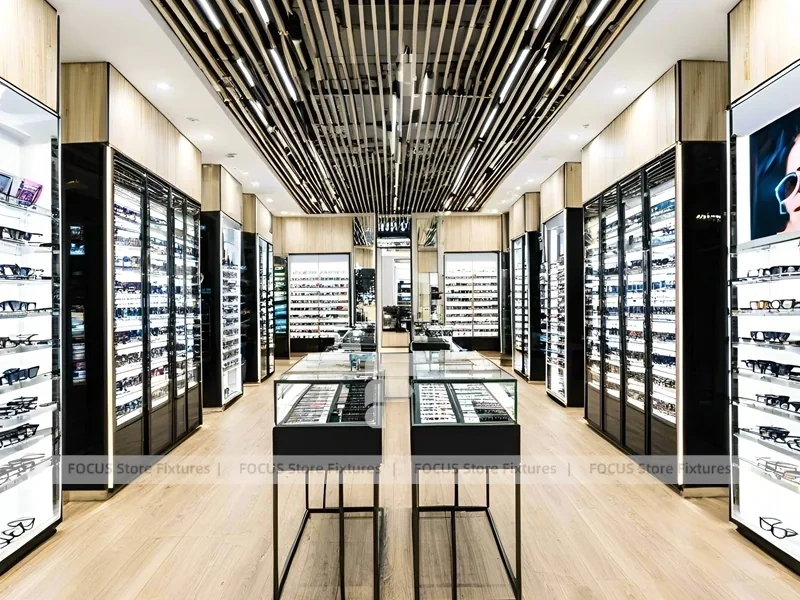 Runway Black Eyewear Display Hall with Long Browsing Corridor