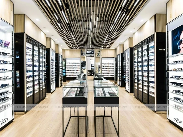 Runway Black Eyewear Display Hall with Long Browsing Corridor