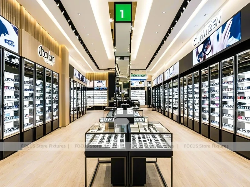 Runway Black Eyewear Display Hall with Long Browsing Corridor