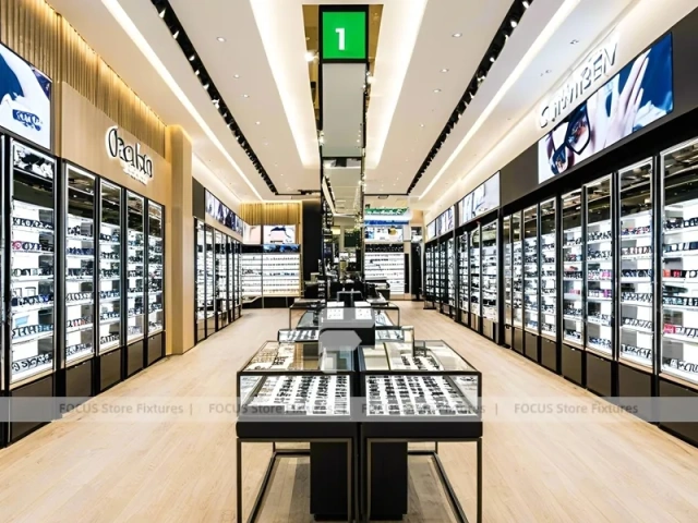 Runway Black Eyewear Display Hall with Long Browsing Corridor