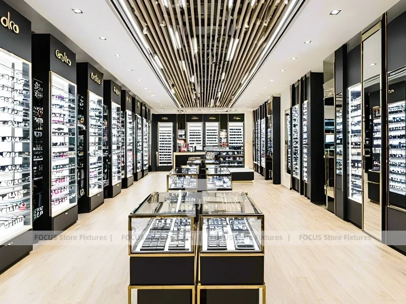 Runway Black Eyewear Display Hall with Long Browsing Corridor