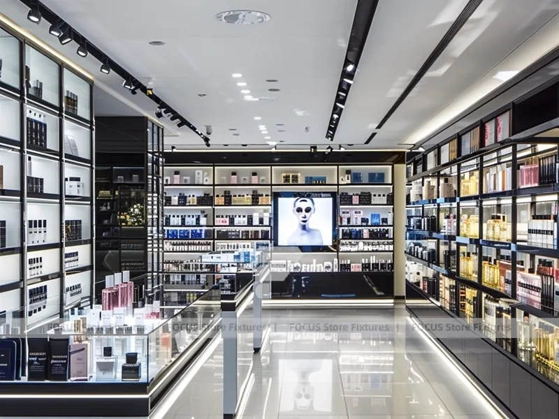 Silver Black Perfume Glass Display Wall