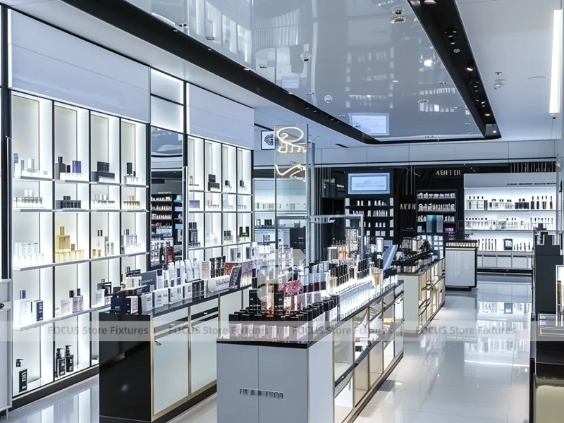 Silver Black Perfume Glass Display Wall