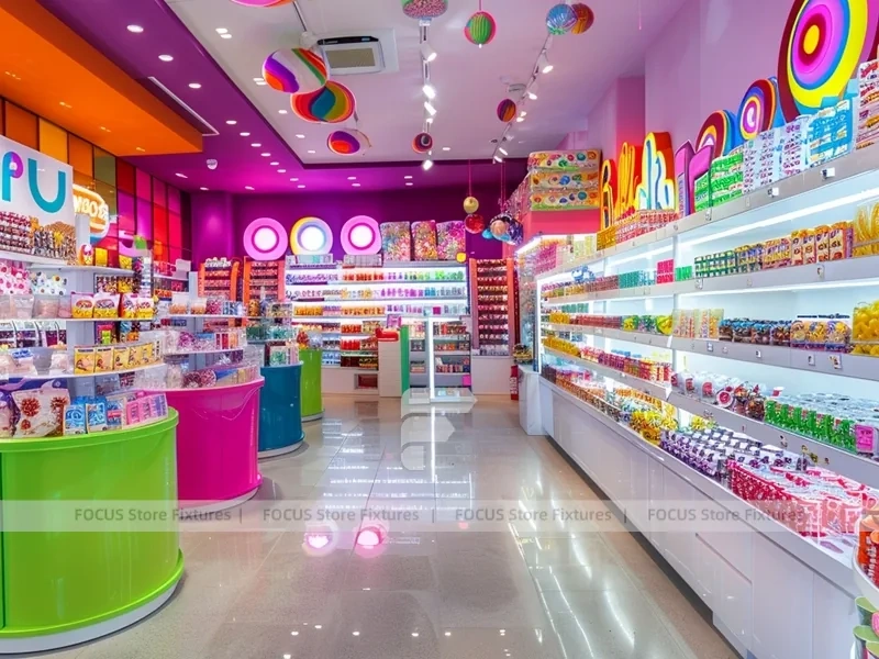 Sky Candy Candy Shop Interior with Flowing Ceiling Ribbons
