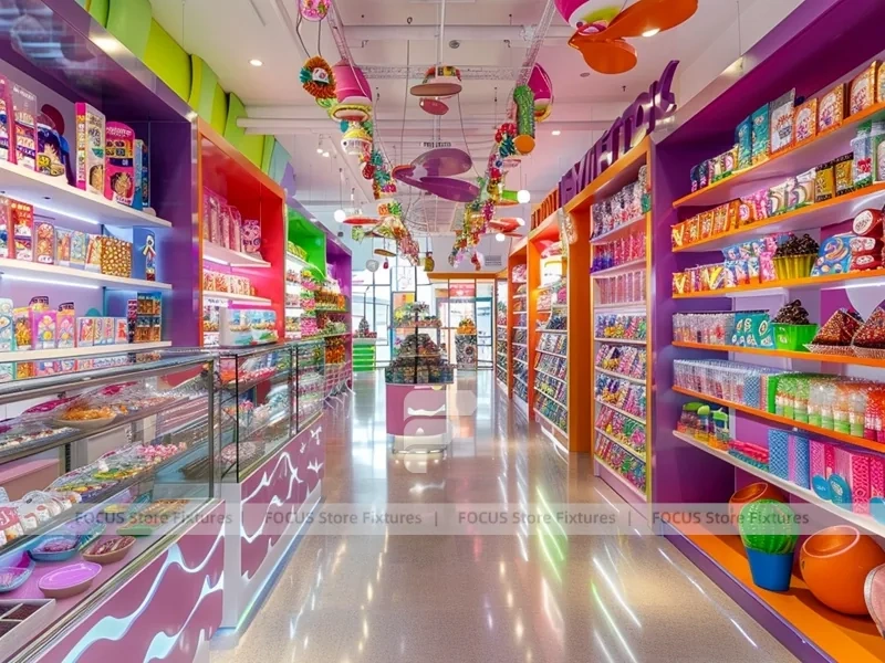 Sky Candy Candy Shop Interior with Flowing Ceiling Ribbons